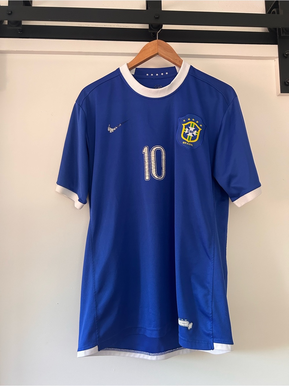 Nike Blue Brazil #10 RONALDINHO Soccer Jersey with White Trim